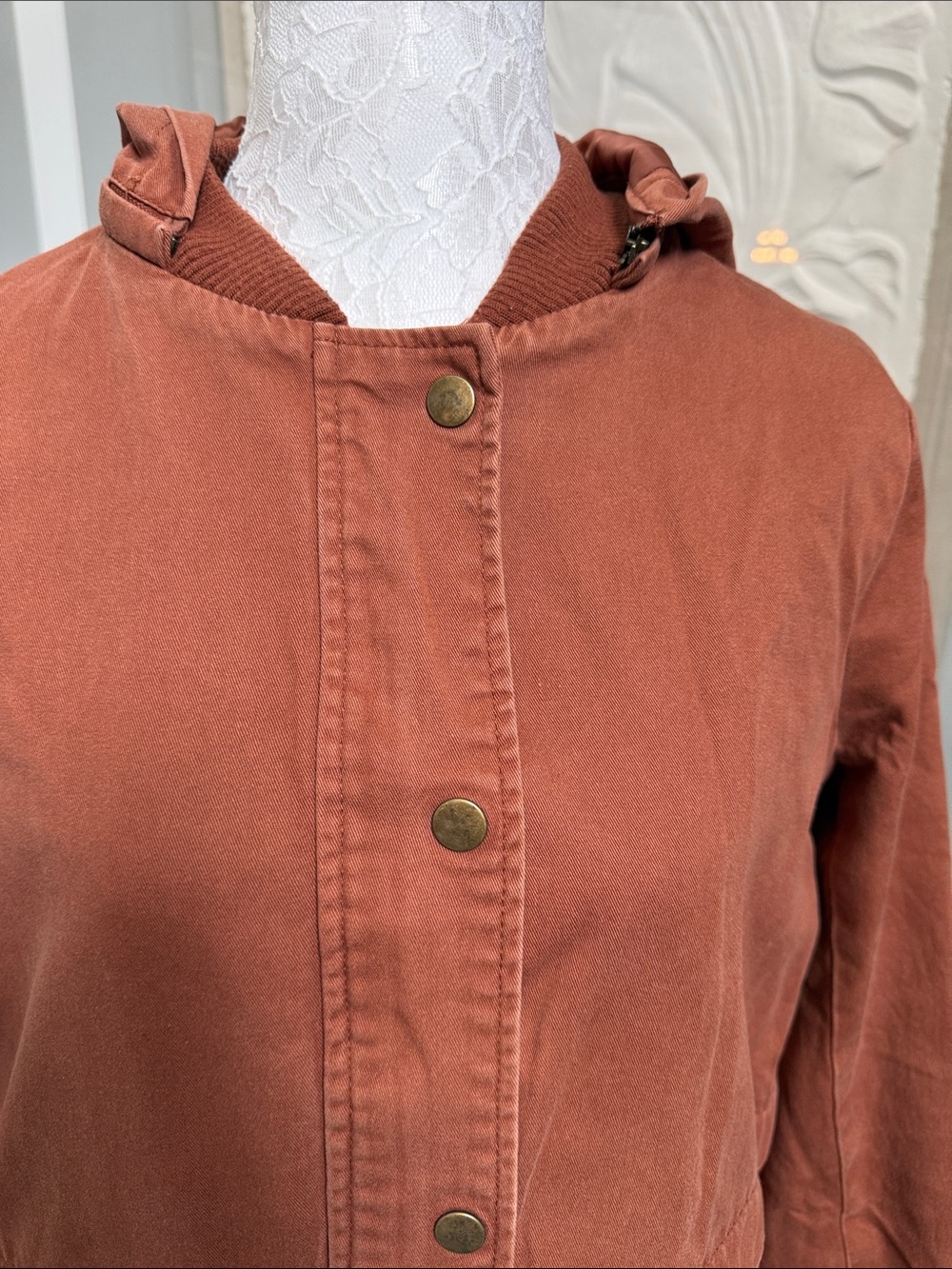 Forever 21 Rust Orange Hooded Utility Anorak Jacket Medium - Picture 3 of 13